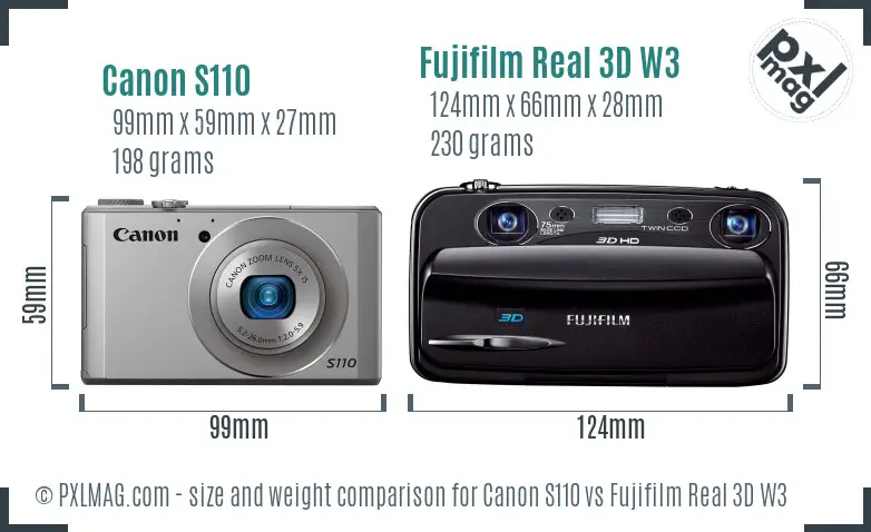Canon S110 vs Fujifilm Real 3D W3 size comparison Canon S110 vs Fujifilm Real 3D W3 size comparison