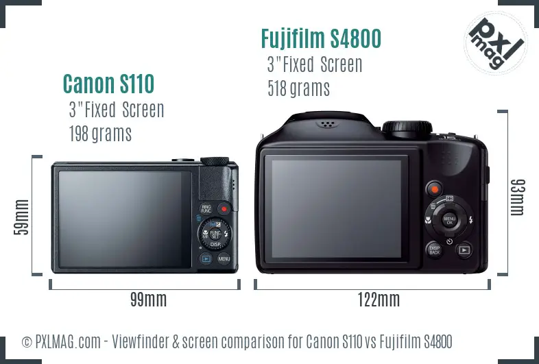 Canon S110 vs Fujifilm S4800 Screen and Viewfinder comparison
