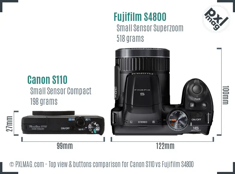 Canon S110 vs Fujifilm S4800 top view buttons comparison