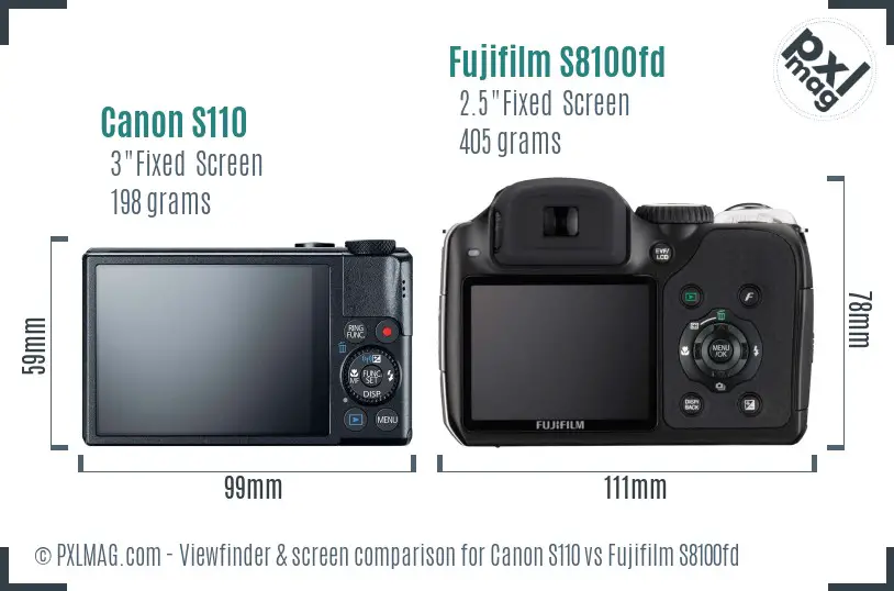 Canon S110 vs Fujifilm S8100fd Screen and Viewfinder comparison