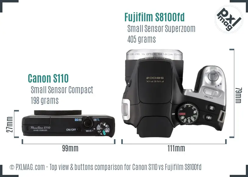 Canon S110 vs Fujifilm S8100fd top view buttons comparison