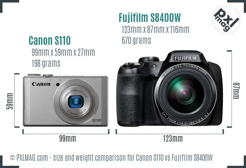 Canon S110 vs Fujifilm S8400W size comparison Canon S110 vs Fujifilm S8400W size comparison