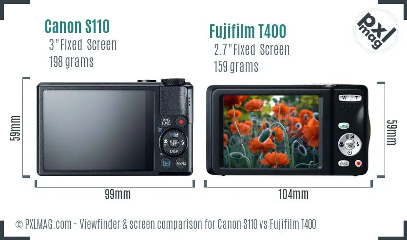 Canon S110 vs Fujifilm T400 Screen and Viewfinder comparison