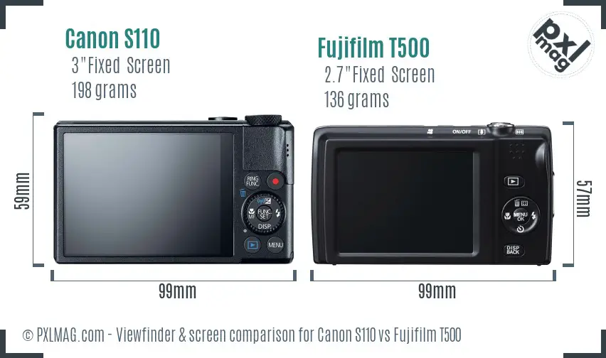 Canon S110 vs Fujifilm T500 Screen and Viewfinder comparison