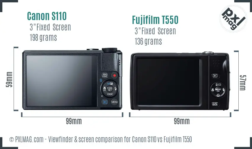 Canon S110 vs Fujifilm T550 Screen and Viewfinder comparison