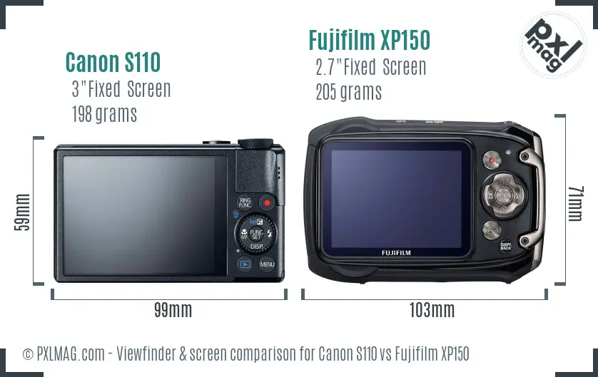 Canon S110 vs Fujifilm XP150 Screen and Viewfinder comparison
