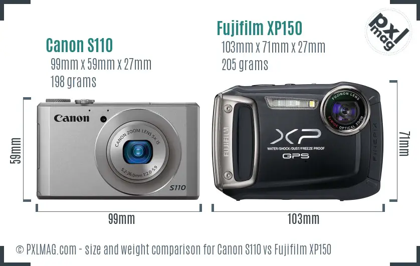 Canon S110 vs Fujifilm XP150 size comparison