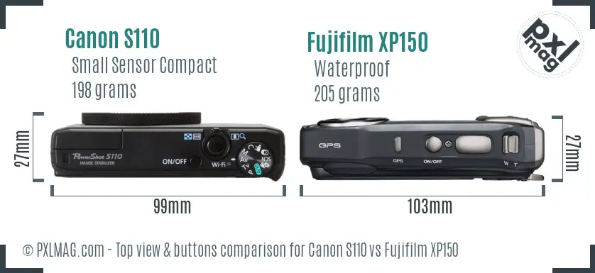 Canon S110 vs Fujifilm XP150 top view buttons comparison