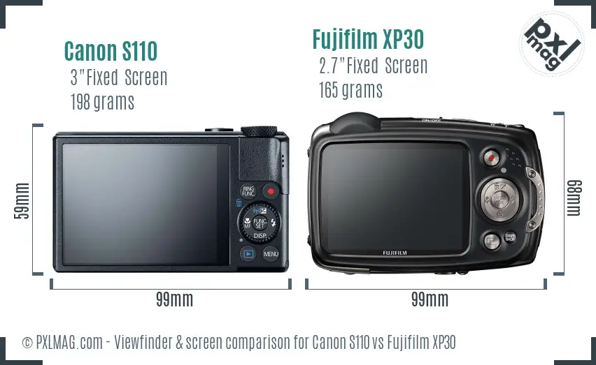 Canon S110 vs Fujifilm XP30 Screen and Viewfinder comparison