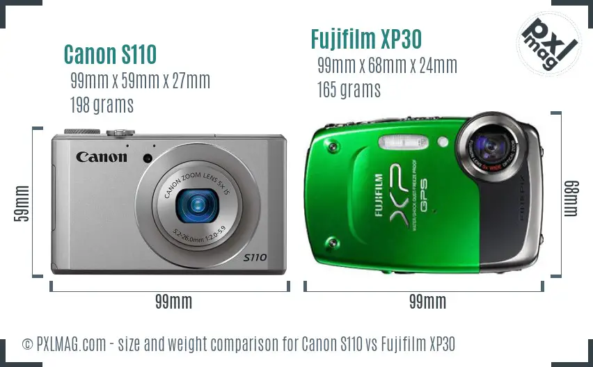 Canon S110 vs Fujifilm XP30 size comparison