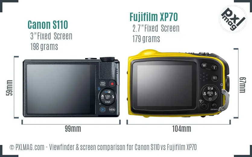 Canon S110 vs Fujifilm XP70 Screen and Viewfinder comparison