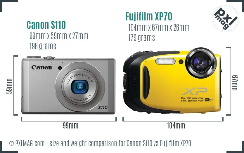 Canon S110 vs Fujifilm XP70 size comparison