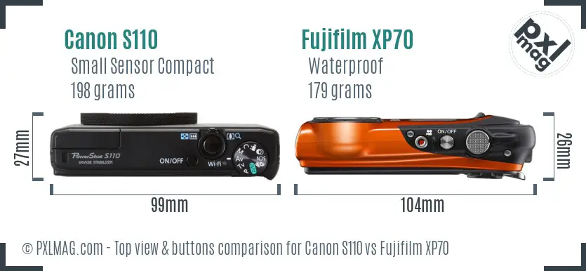 Canon S110 vs Fujifilm XP70 top view buttons comparison