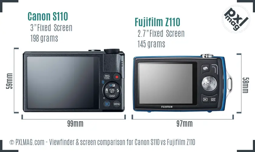 Canon S110 vs Fujifilm Z110 Screen and Viewfinder comparison