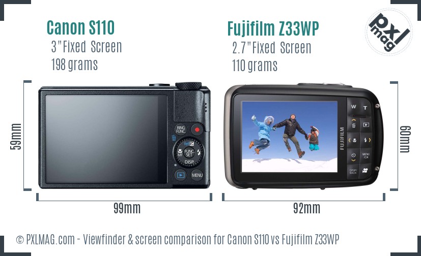 Canon S110 vs Fujifilm Z33WP Screen and Viewfinder comparison