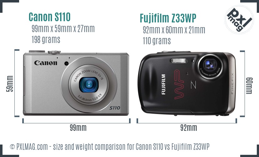 Canon S110 vs Fujifilm Z33WP size comparison