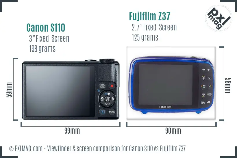 Canon S110 vs Fujifilm Z37 Screen and Viewfinder comparison