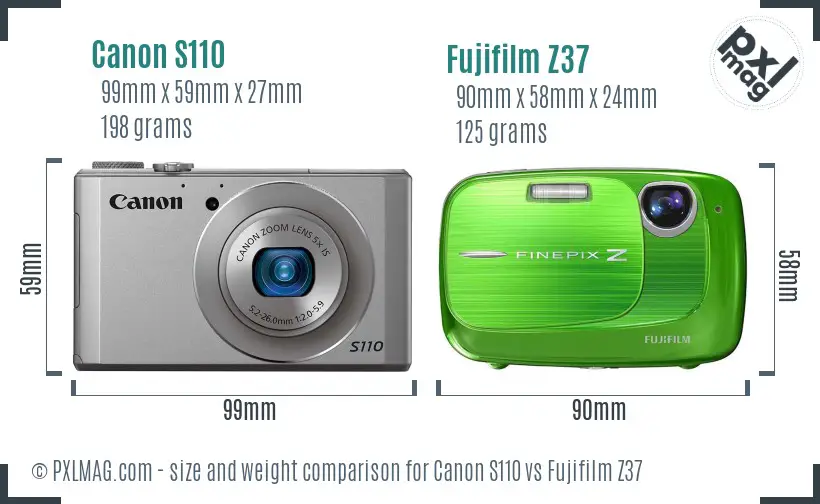 Canon S110 vs Fujifilm Z37 size comparison