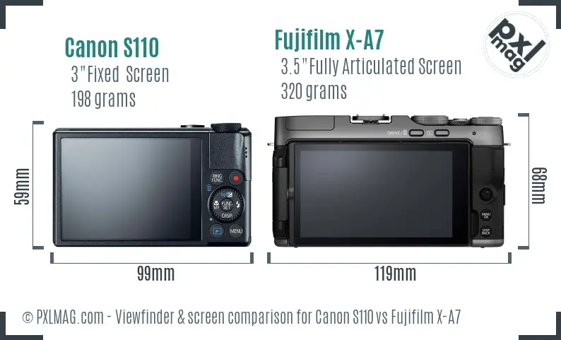 Canon S110 vs Fujifilm X-A7 Screen and Viewfinder comparison