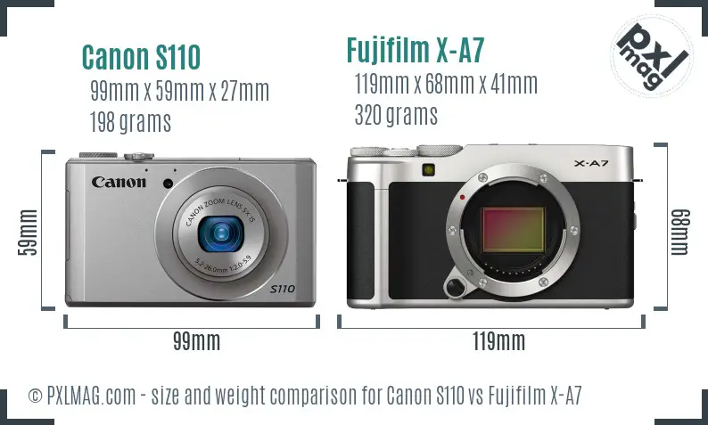 Canon S110 vs Fujifilm X-A7 size comparison