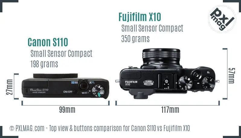 Canon S110 vs Fujifilm X10 top view buttons comparison Canon S110 vs Fujifilm X10 top view buttons comparison