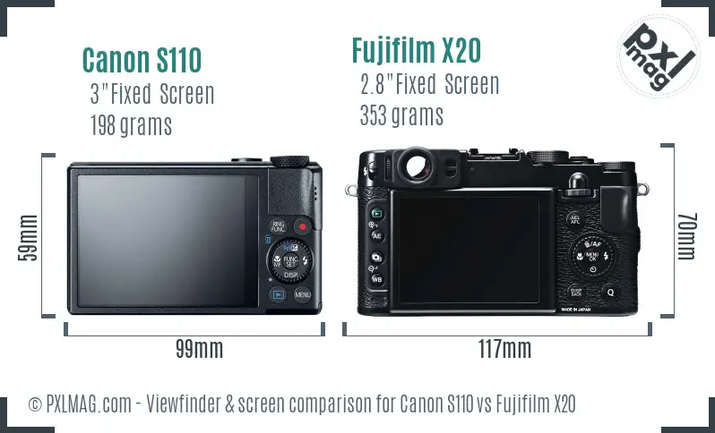Canon S110 vs Fujifilm X20 Screen and Viewfinder comparison