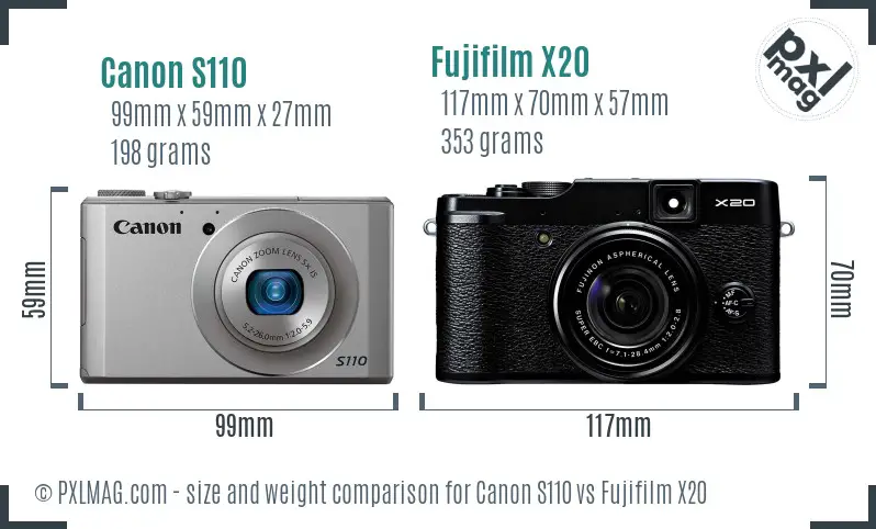 Canon S110 vs Fujifilm X20 size comparison