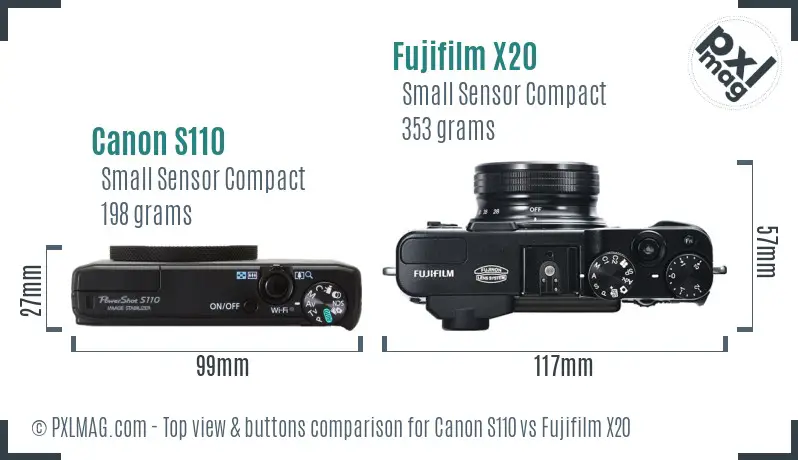 Canon S110 vs Fujifilm X20 top view buttons comparison