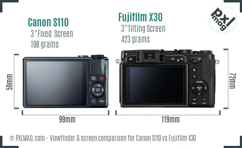 Canon S110 vs Fujifilm X30 Screen and Viewfinder comparison