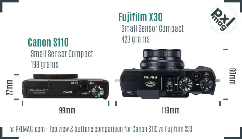 Canon S110 vs Fujifilm X30 top view buttons comparison
