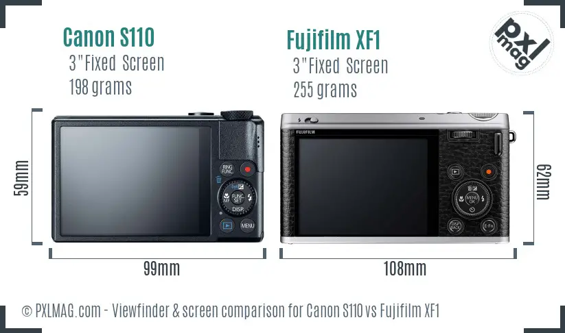 Canon S110 vs Fujifilm XF1 Screen and Viewfinder comparison