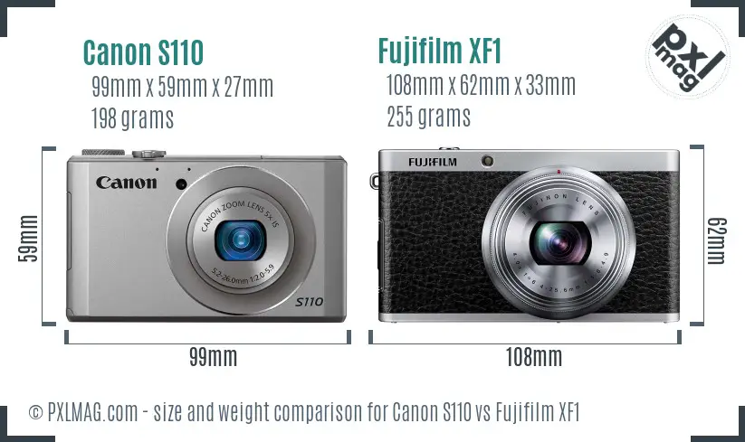 Canon S110 vs Fujifilm XF1 size comparison