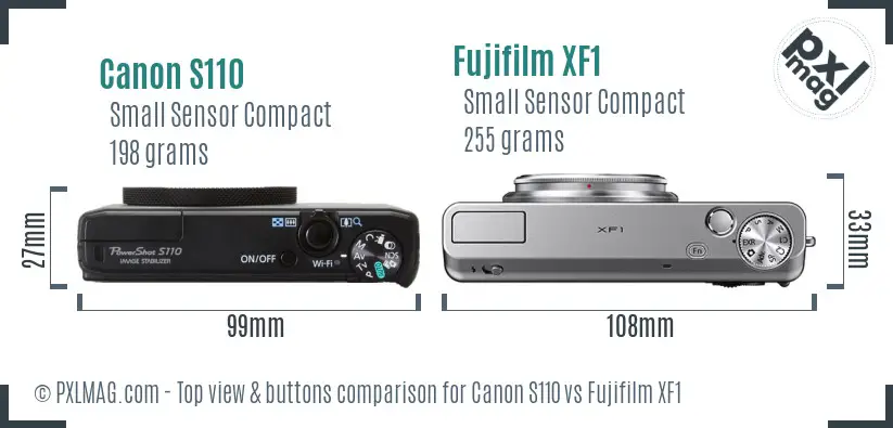 Canon S110 vs Fujifilm XF1 top view buttons comparison