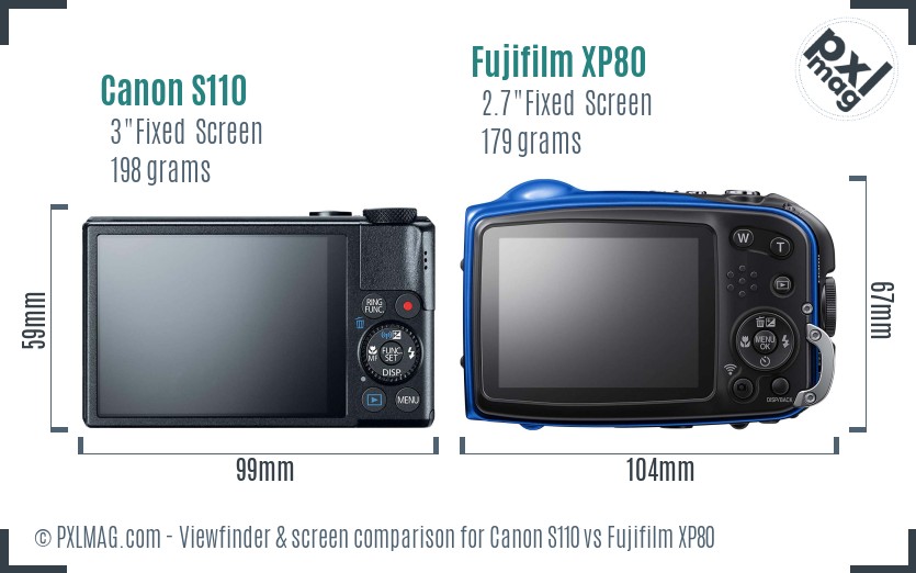 Canon S110 vs Fujifilm XP80 Screen and Viewfinder comparison