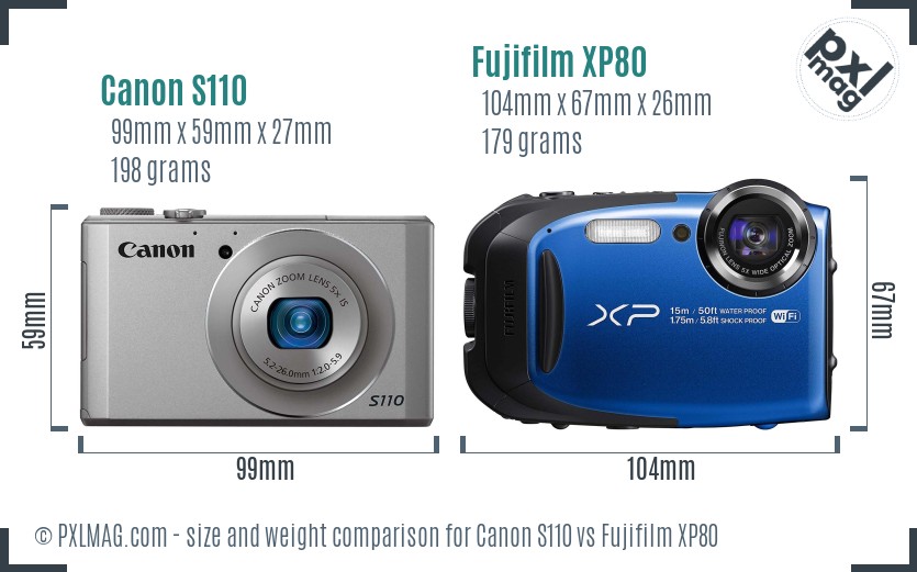 Canon S110 vs Fujifilm XP80 size comparison