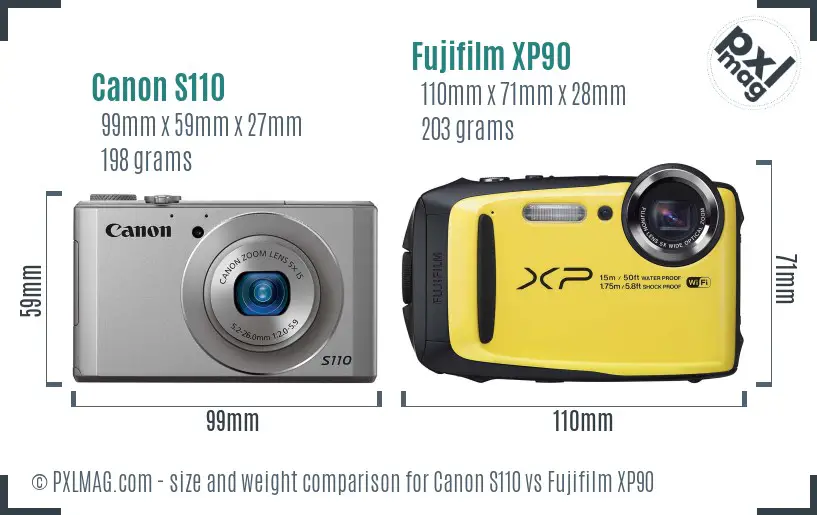 Canon S110 vs Fujifilm XP90 size comparison