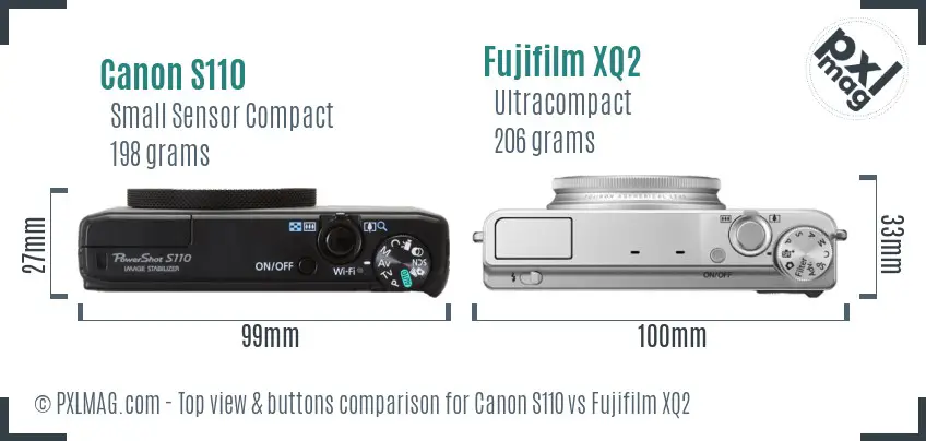 Canon S110 vs Fujifilm XQ2 top view buttons comparison Canon S110 vs Fujifilm XQ2 top view buttons comparison
