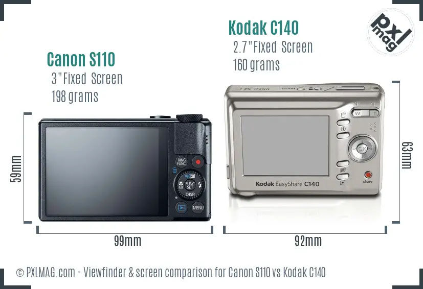 Canon S110 vs Kodak C140 Screen and Viewfinder comparison
