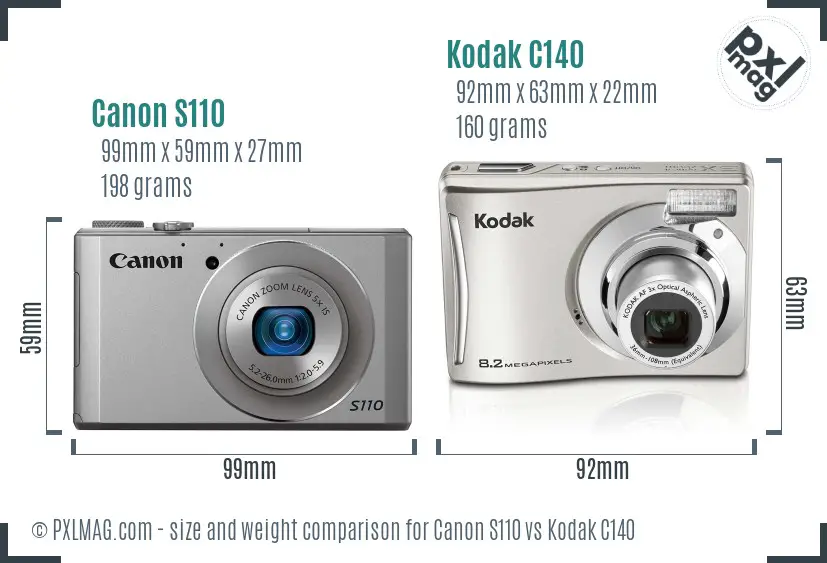 Canon S110 vs Kodak C140 size comparison