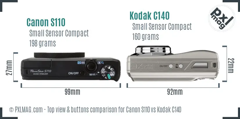Canon S110 vs Kodak C140 top view buttons comparison