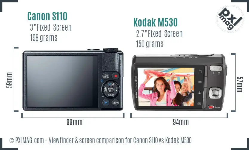 Canon S110 vs Kodak M530 Screen and Viewfinder comparison