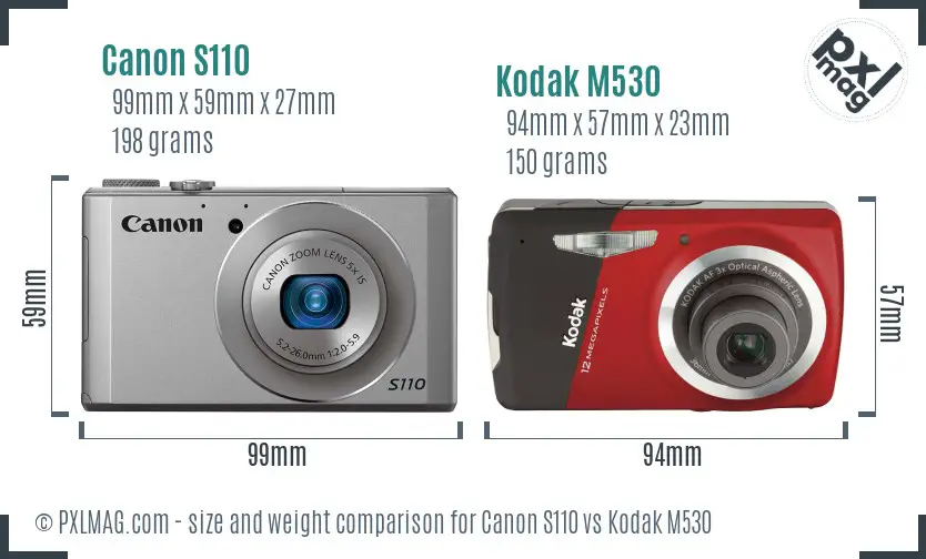 Canon S110 vs Kodak M530 size comparison