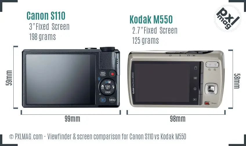 Canon S110 vs Kodak M550 Screen and Viewfinder comparison