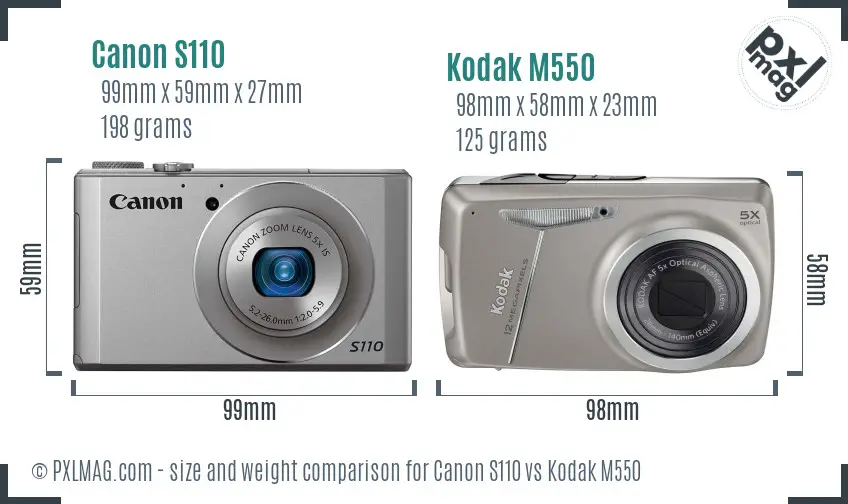 Canon S110 vs Kodak M550 size comparison
