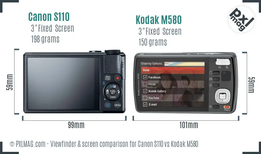 Canon S110 vs Kodak M580 Screen and Viewfinder comparison