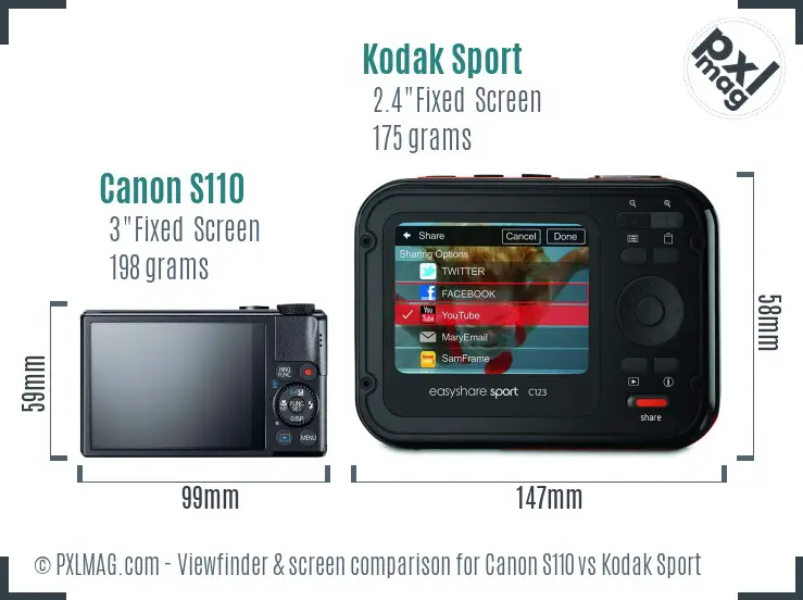 Canon S110 vs Kodak Sport Screen and Viewfinder comparison Canon S110 vs Kodak Sport Screen and Viewfinder comparison