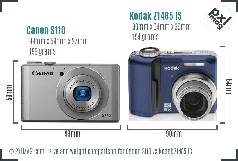 Canon S110 vs Kodak Z1485 IS size comparison Canon S110 vs Kodak Z1485 IS size comparison