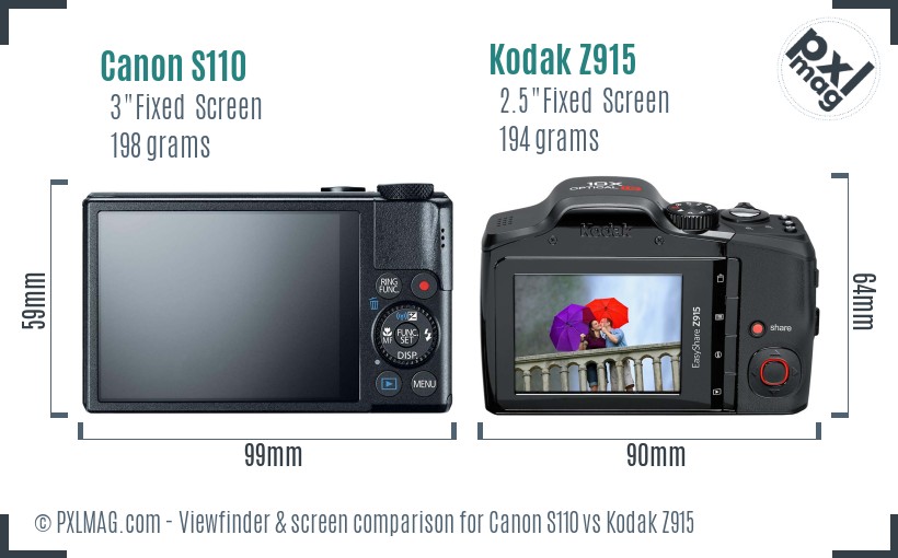Canon S110 vs Kodak Z915 Screen and Viewfinder comparison