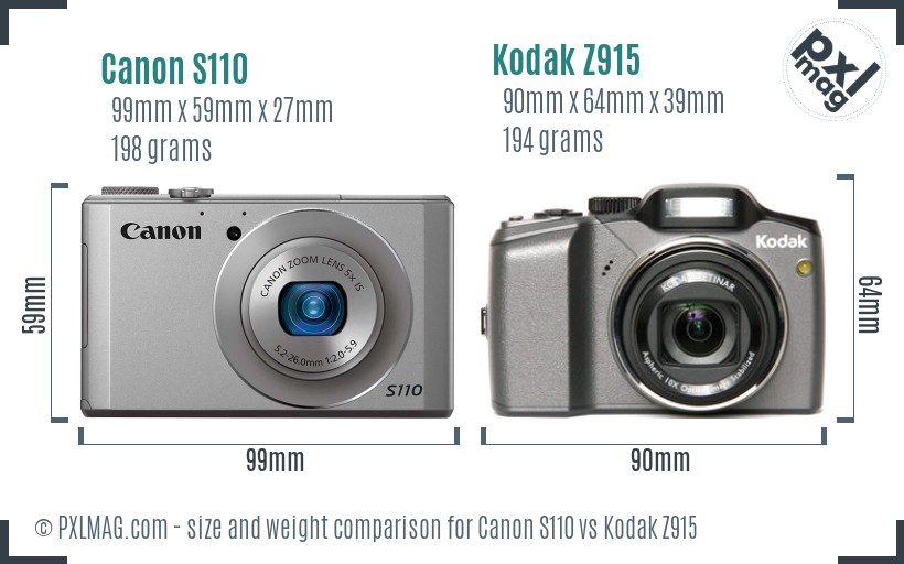 Canon S110 vs Kodak Z915 size comparison