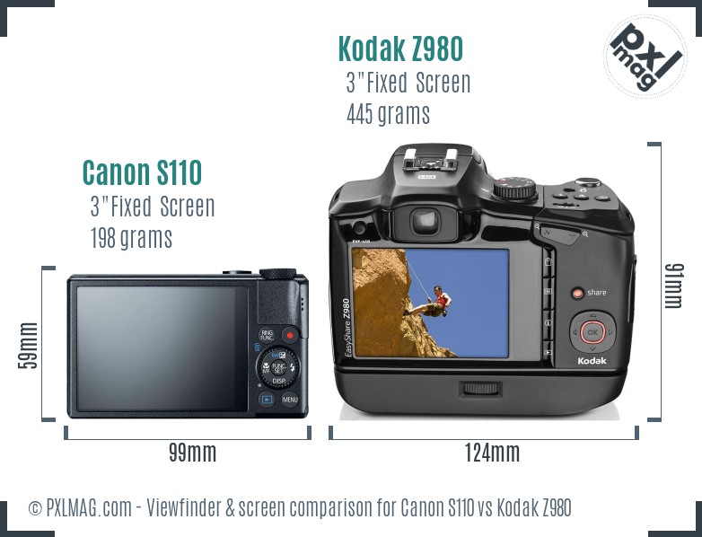 Canon S110 vs Kodak Z980 Screen and Viewfinder comparison